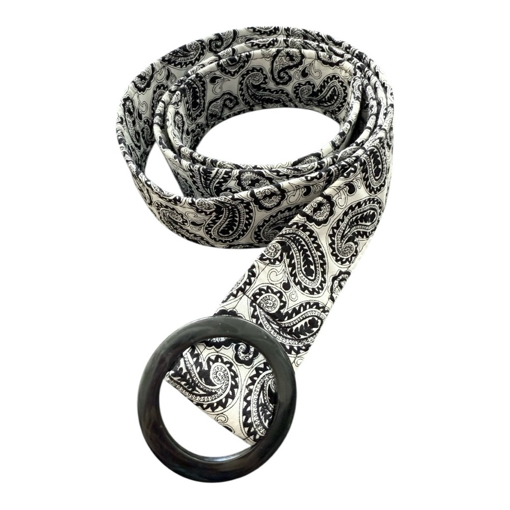 White Bandana Black Paisley Thick Fabric Belt Size L/XL 45” Classic